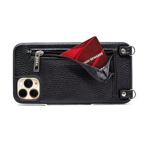 MINT Black HERA designer iPhone 12 Pro Vegan leather cross body case with strap